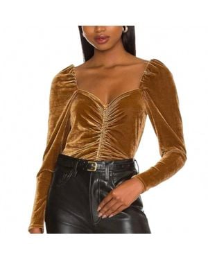 BB Dakota Ruched Front Velvet Top - Brown