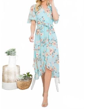 La Soula Floral Faux Tie Wrap Dress - Blue