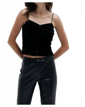Crescent Neveah Pleated Velvet Tank Top - Black