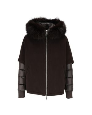 Moorer Pegaso-Cwr Cioccolato Boxy Quilted-Sleeve Padded Fur-Trimmed Short Jacket - Black