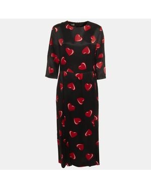 Love Moschino Heart Print Satin Flared Midi Dress - Black