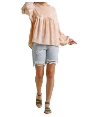 Umgee Swiss Dot Babydoll Blouse - Multicolor