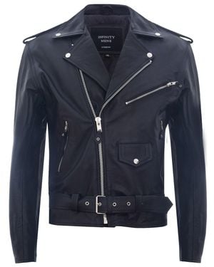 Infinity Leather Leather Brando Biker Rock Motorcycle Hide Jacket - Blue