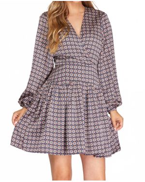 She + Sky Sammi Long Sleeve Diamond Print Dress - Purple