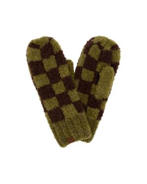 Cc Checkered Pattern Boucle Mitten - Green