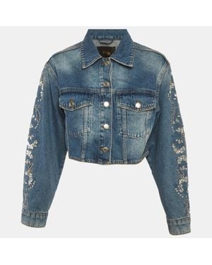 Maje Denim Embellished Cropped Jacket - Blue
