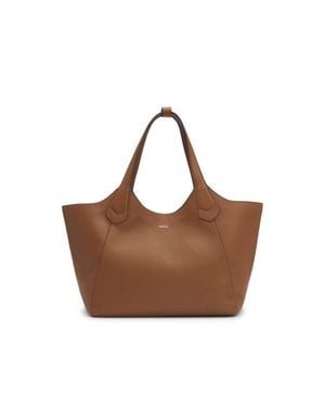 BOSS Leather Tote Bag With Metallic Logo Lettering - Brown