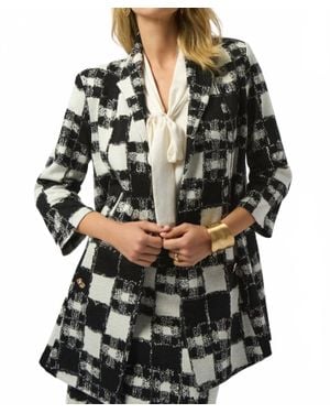 Joseph Ribkoff Jayden Jacquard Sweater Plaid Print A-Line Jacket - Black