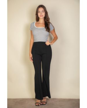 TRUEDAMES High Waist Stretch Crepe Flare Pants - Natural
