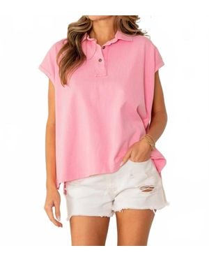 Sew In Love Oversized Cap Sleeve Polo Top - Red