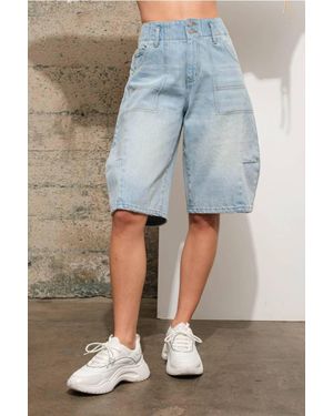 Blue B Mid Rise Cargo Denim Knee Length Shorts - Blue