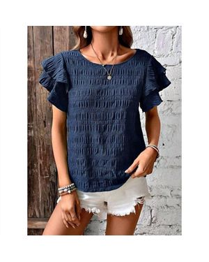 Wholesalesir Textured Top With Layered Ruffle Sleeve Top - Blue