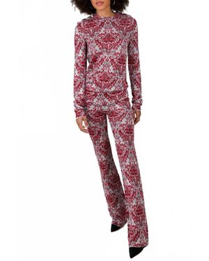 Rabanne Jersey Knit Long Sleeve Paisley Top - Red
