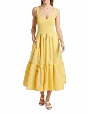Tanya Taylor Josephina Mixed Media Midi Dress - Yellow