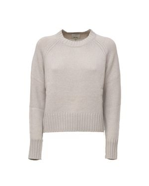 Allude Boxy Ribbed Wool Cashmere Crewneck Sweater - Gray