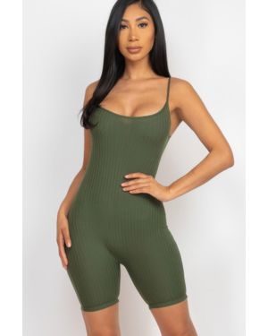 TRUEDAMES Ribbed Bodycon Romper - Green