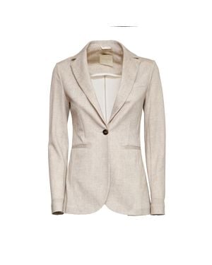 Circolo 1901 Herringbone Slim Fit Single-Breasted Blazer - Natural