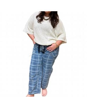 Aaron & Amber Semi Barrel Jeans With Tie Belt - Blue