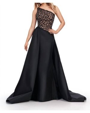 Ashley Lauren One Shoulder Open Back Gown - Black