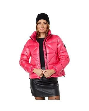 Vince Camuto Puffer Jacket Hot Down Full Zip Cropped Frog262 - Red