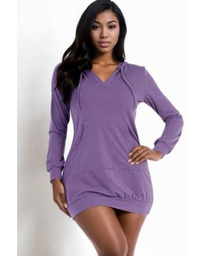 TRUEDAMES French Terry Hoodie Mini Dress - Purple