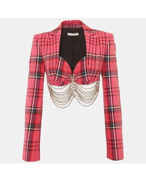 Area Plaid Cotton Chain Detail Jacket - Red