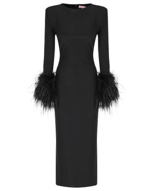 Twentyfourhaitch Teide Long Feather-Trimmed Midi Dress - Black