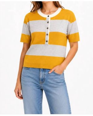 J. Society Short Sleeve Thick Stripe 1/2 Button Down Sweater - Blue