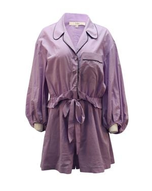 Tibi Baptise Pajama Romper With Waist Tie - Purple