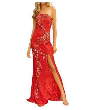 Primavera One Shoulder Neckline Gown - Red