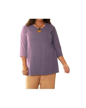 On The Plus Side Cotton U-Neck 3/4 Sleeve Tee - Purple