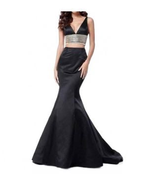 Sherri Hill Plunging V-Neck Mermaid Skirt Set - Blue