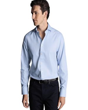 Charles Tyrwhitt Non-Iron Clifton Weave Cutaway Slim Fit Shirt Single Cuff - Blue