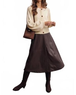 Forte Faux Leather A-Line Midi Skirt - Natural