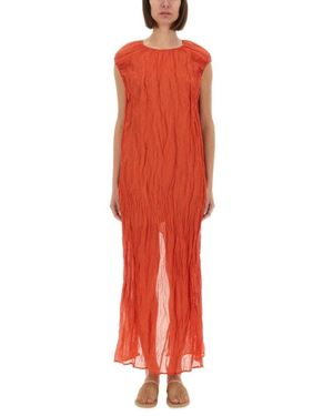 Alysi Metallic Gauze Longuette Dress - Red