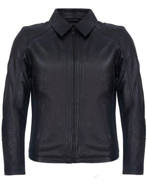 Infinity Leather Smart Classic Harrington Leather Jacket-New York - Blue