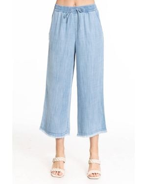 Apny Crop Wide Leg With Fray Hem Pants - Blue