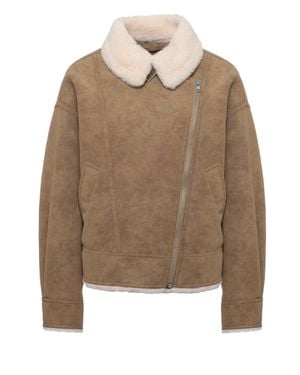Stand Studio Asymmetrical Zip Jacket With Plush Faux Fur Collar - Brown