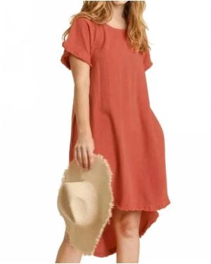 Umgee Fringe Ruffle Sleeves Dress - Orange