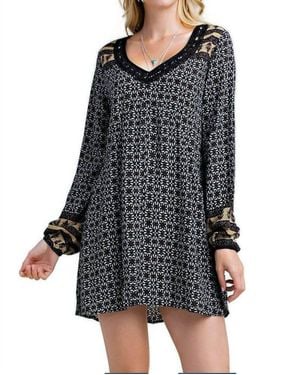 Kori Border Print Swing Dress - Black