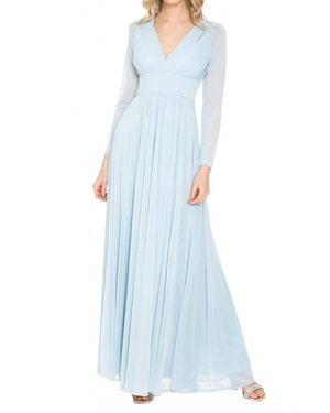 Lenovia Usa Long Sleeve V-Neck A-Line Gown - Blue