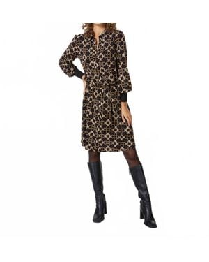 EsQualo Celina Chain Print Ribbed Sparkle Cuff Dress - Black