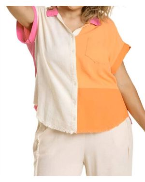 Umgee Color Block Gauze Top - Orange
