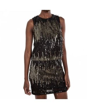 Apricot Sequin Stripe Fringe Skirt - Black