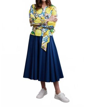 Marianna Déri Pleated Cotton Satin Skirt - Blue