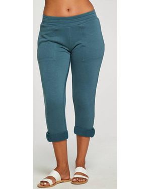 Chaser Brand French Terry Cropped Rolled Hem Jogger - Blue