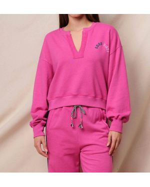 Sundry Good Vibes Split Neck Sweatshirt - Pink