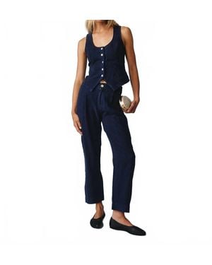 Bella Dahl Luxe Linen Pleated Wide Leg Ankle Pant - Blue