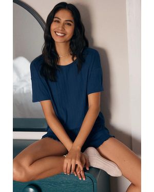 Eberjey Short-Sleeve Pointelle Top - Blue