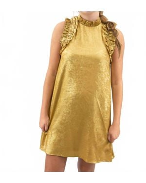 TCEC Metallic Ruffle Neckline Mini Dress - Yellow